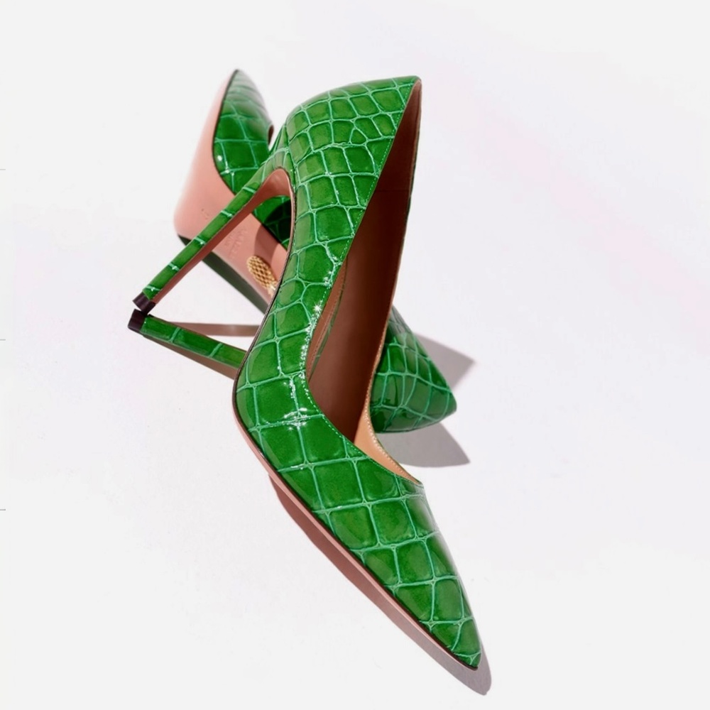 Aquazzura So Nude Pump 85 Croc-Effect Emerald green Slingback Leather Pu…